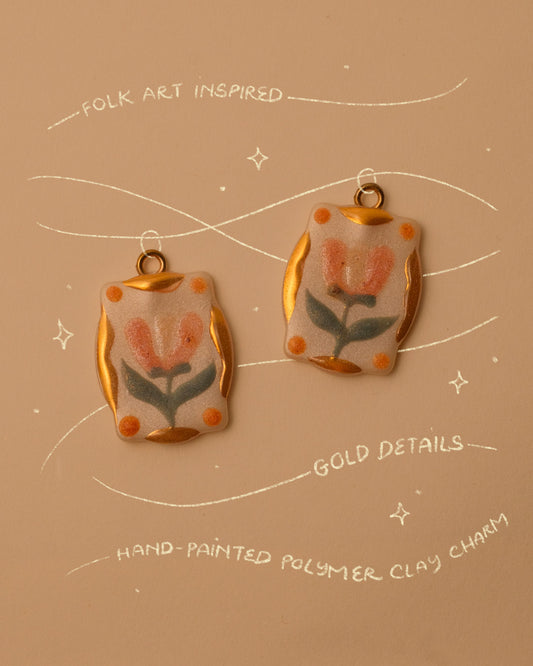 Bronze Folk Floral Pendant Charm