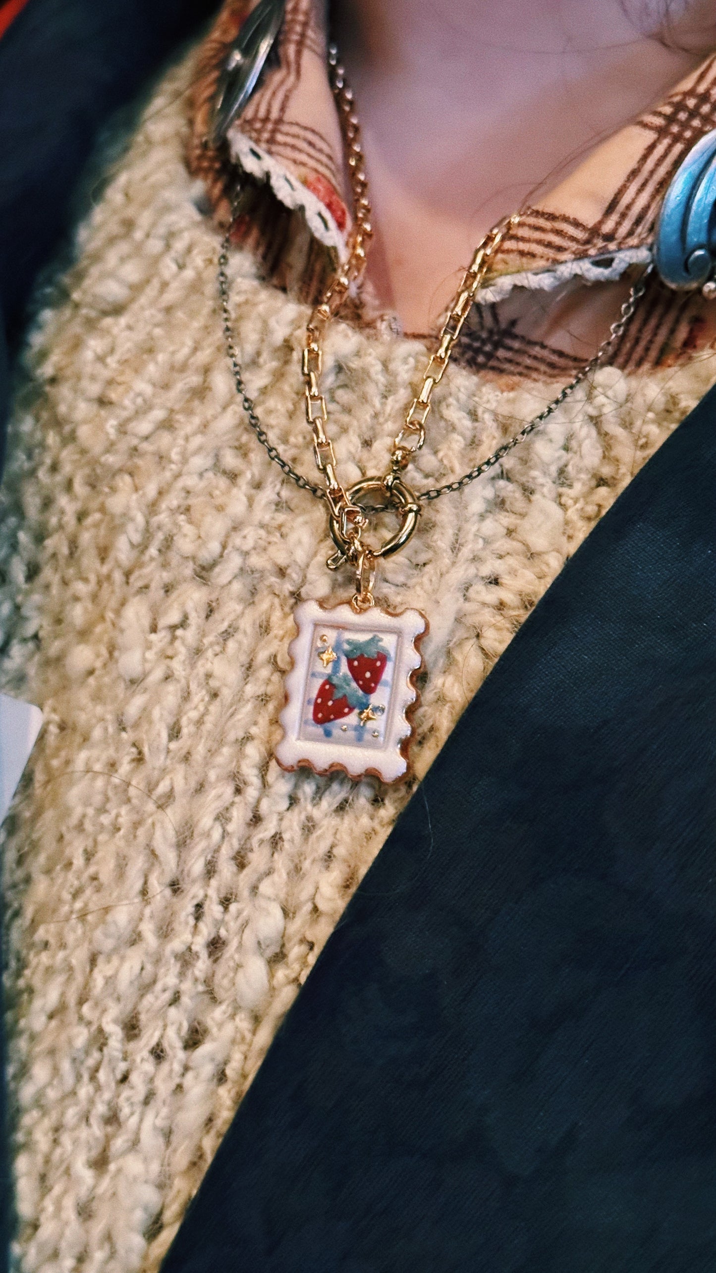 Strawberry Stamp Pendant Charm
